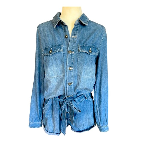 Free People Denim Romper - Picture 1 of 7